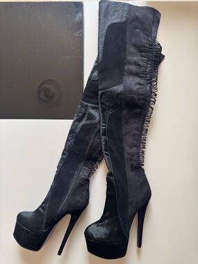 London Trash Cougar Black Over-the-Knee Platform Stiletto Boots